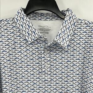 Straight Down Car Print Performance SS Polo Shirt - Blue/White - XXL